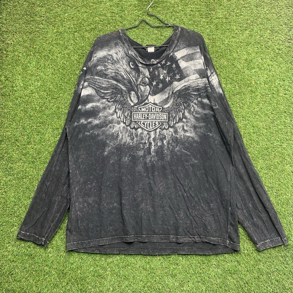 Harley Davidson Shirt Mens 2XL XXL Affliction Y2K Eagle Longsleeve Lighting
